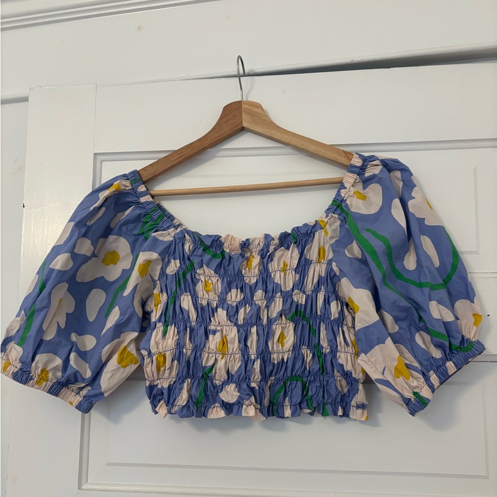 Gorman shirred gathered puff sleeve cropped top